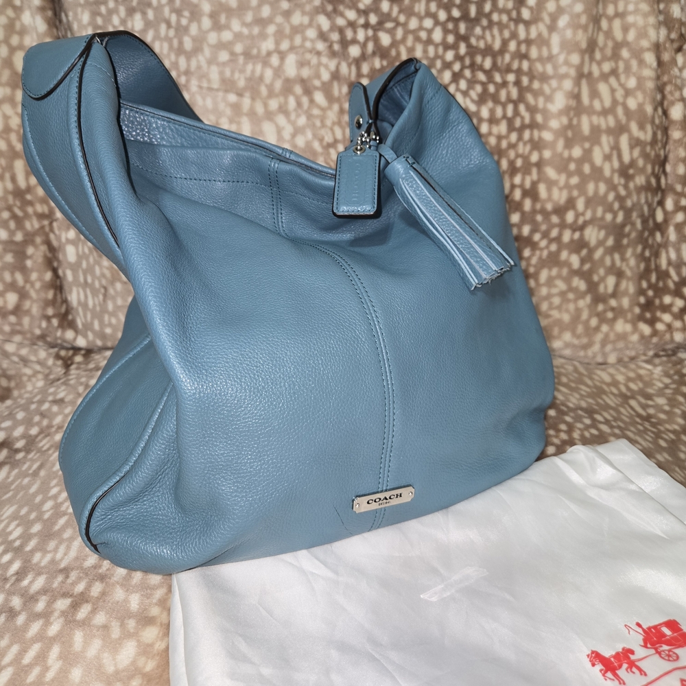 Coach Blue Leather Hobo Bag with Silver Hardware